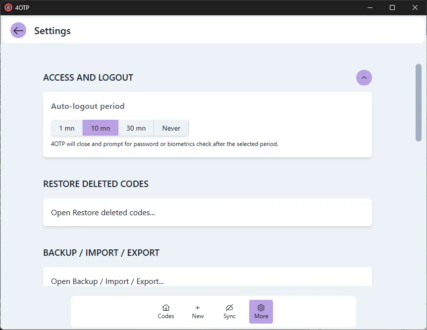 4OTP Access and logout configuration section opened on a desktop computer