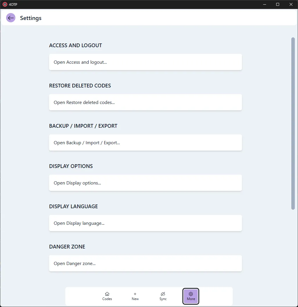 4OTP configuration page with only headings visible