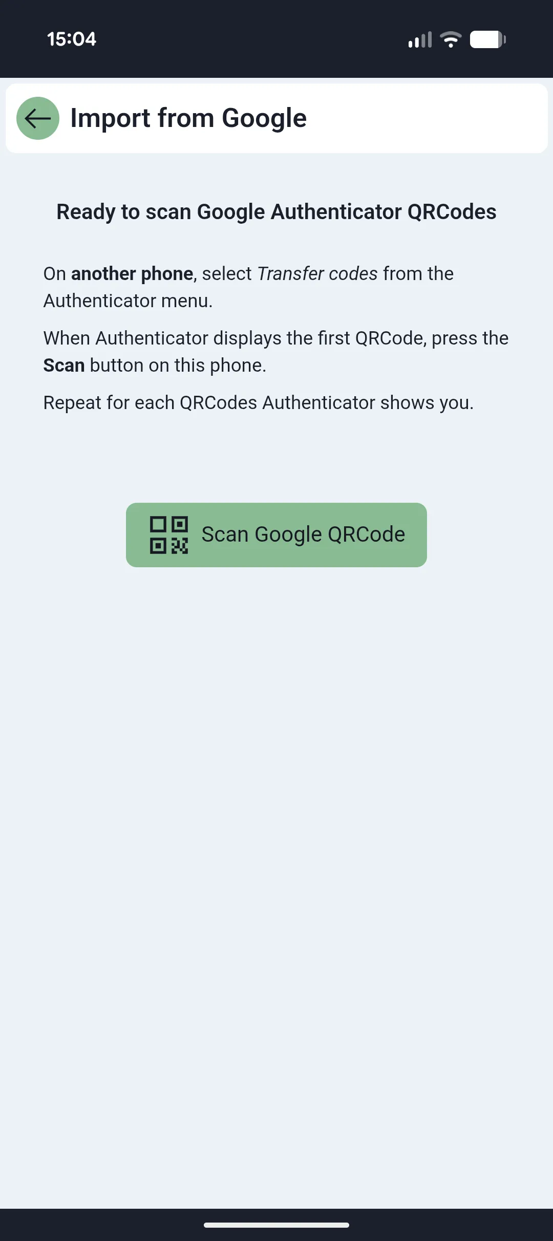 4OTP start of Google Authenticator import