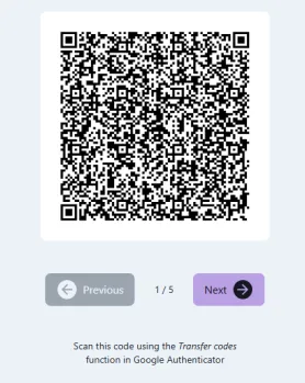 One of the QRCodes used to export codes to Google Authenticator or compatible application