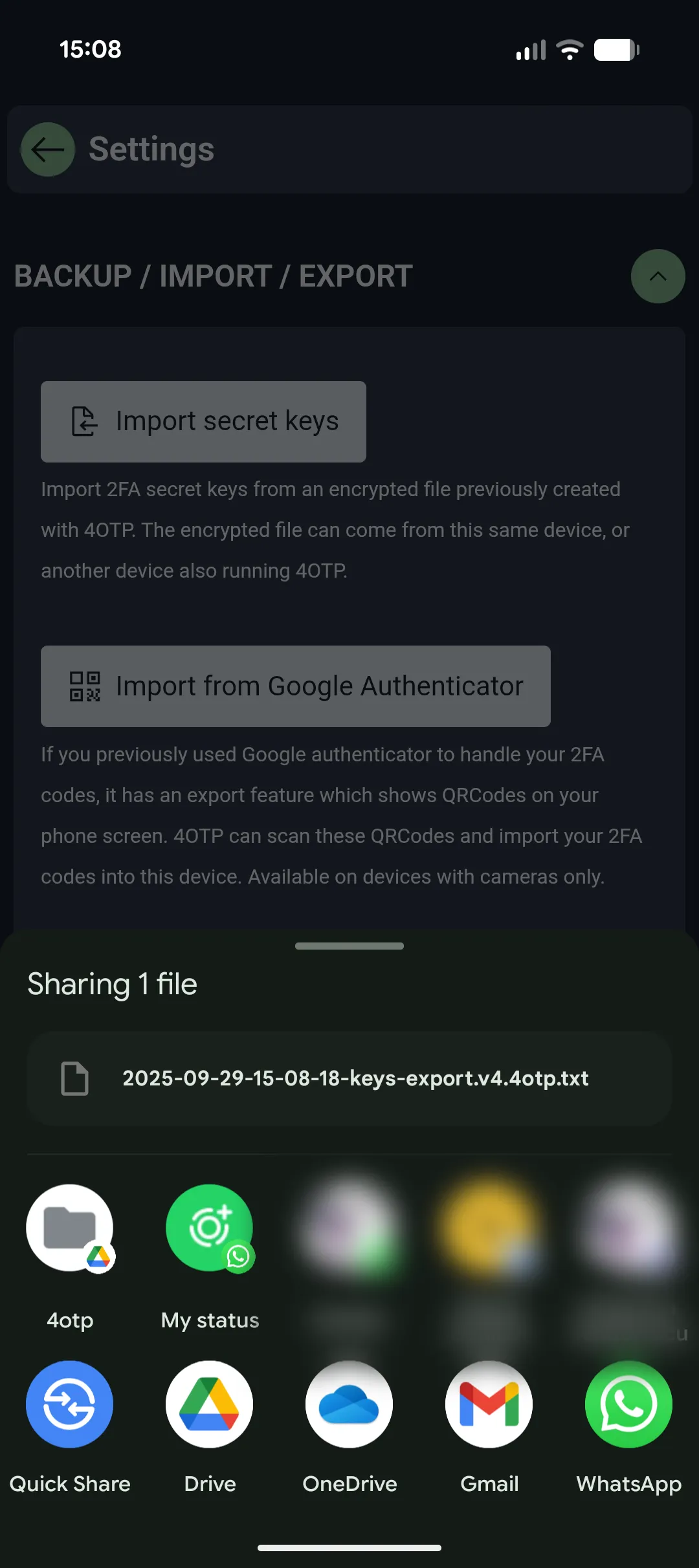 4OTP start of Google Authenticator import