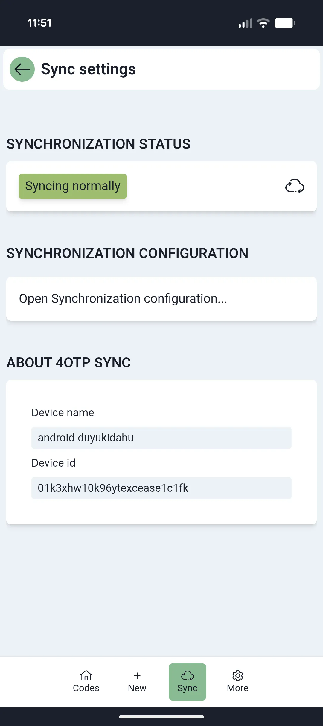 Sync tab on a 4OTP app