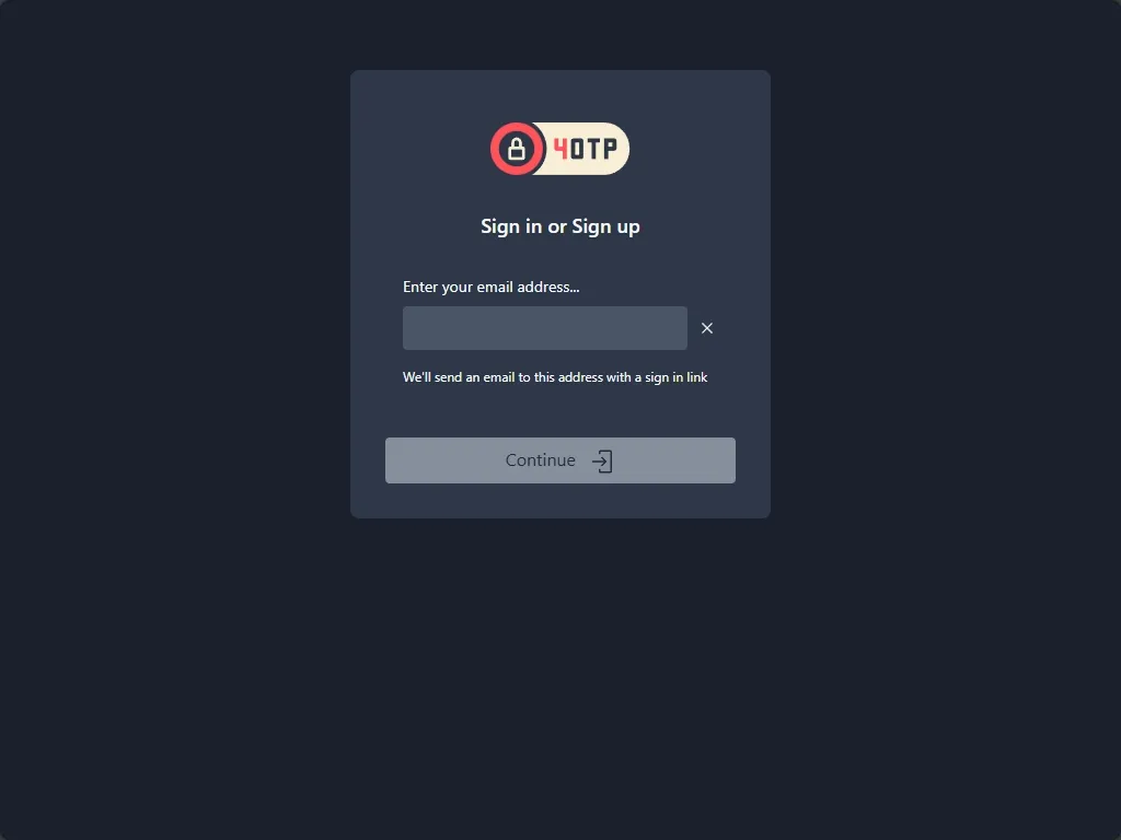 4OTP Sync dashboard sign in page
